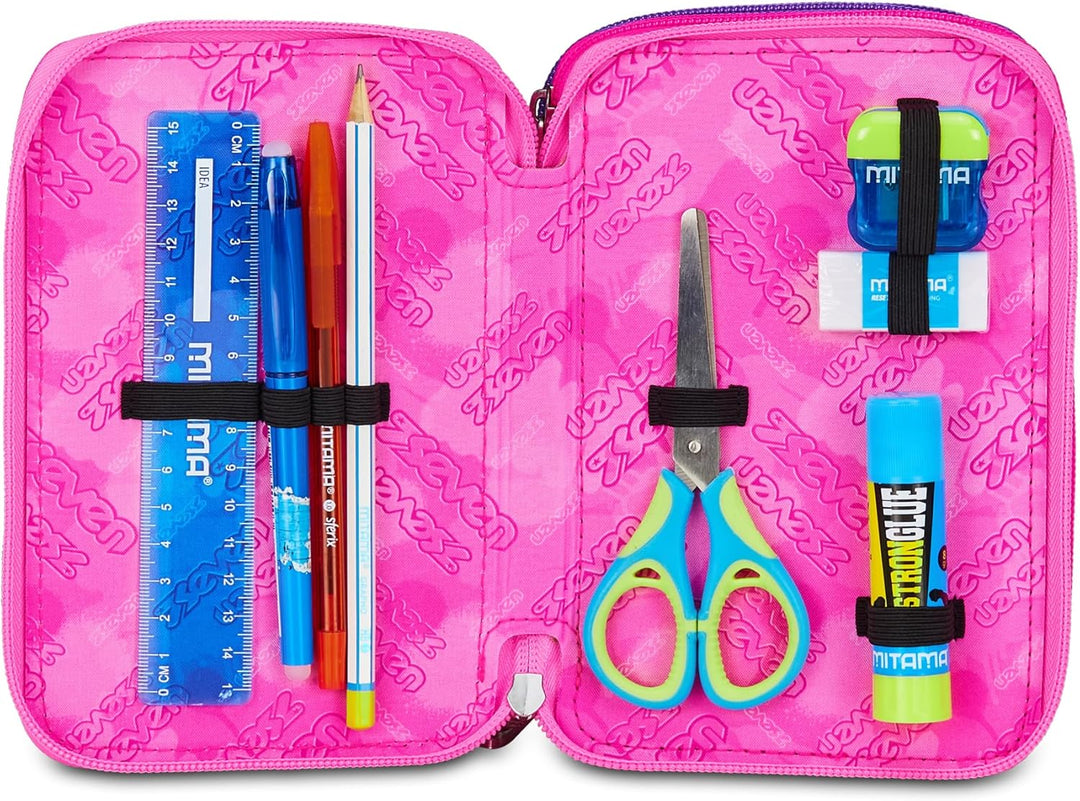 Seven Federmäppchen, Mäppchen, Mehrfarbig, Federtasche für Schreibwaren, Etui gefüllt mit Bleistifte