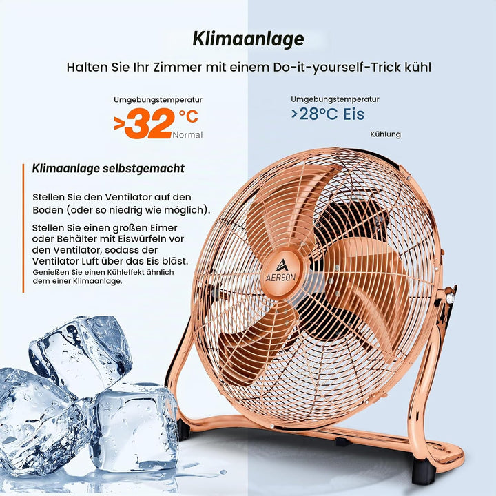 TRESKO AERSON Bodenventilator 30cm | Windmaschine mit 3-Leistungsstufen 55W | Standventilator Ventil