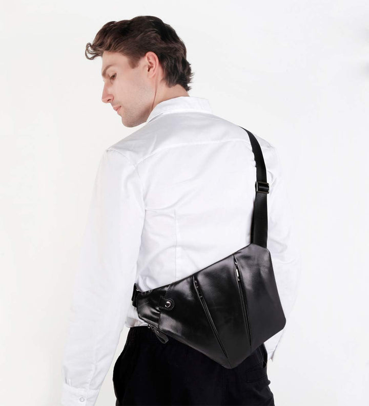 FANDARE Neu Brusttasche Segmentiert Schultertasche Herren Sling Bag Leder Crossover Rucksack Umhänge