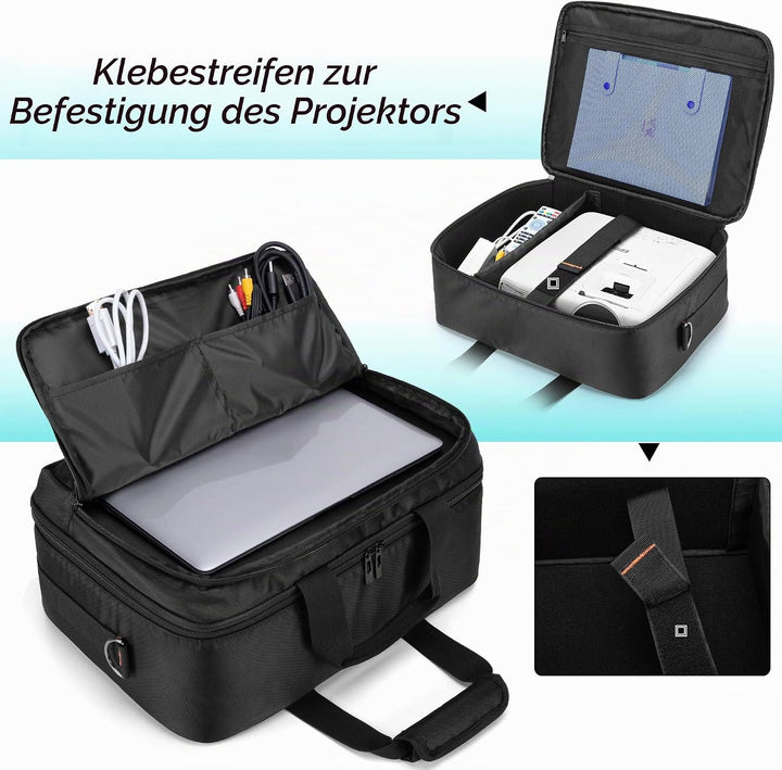 CURMIO Beamertasche für Beamer, Projektor Reisetasche mit Separatem Fach für Laptop, Beamer Tasche f