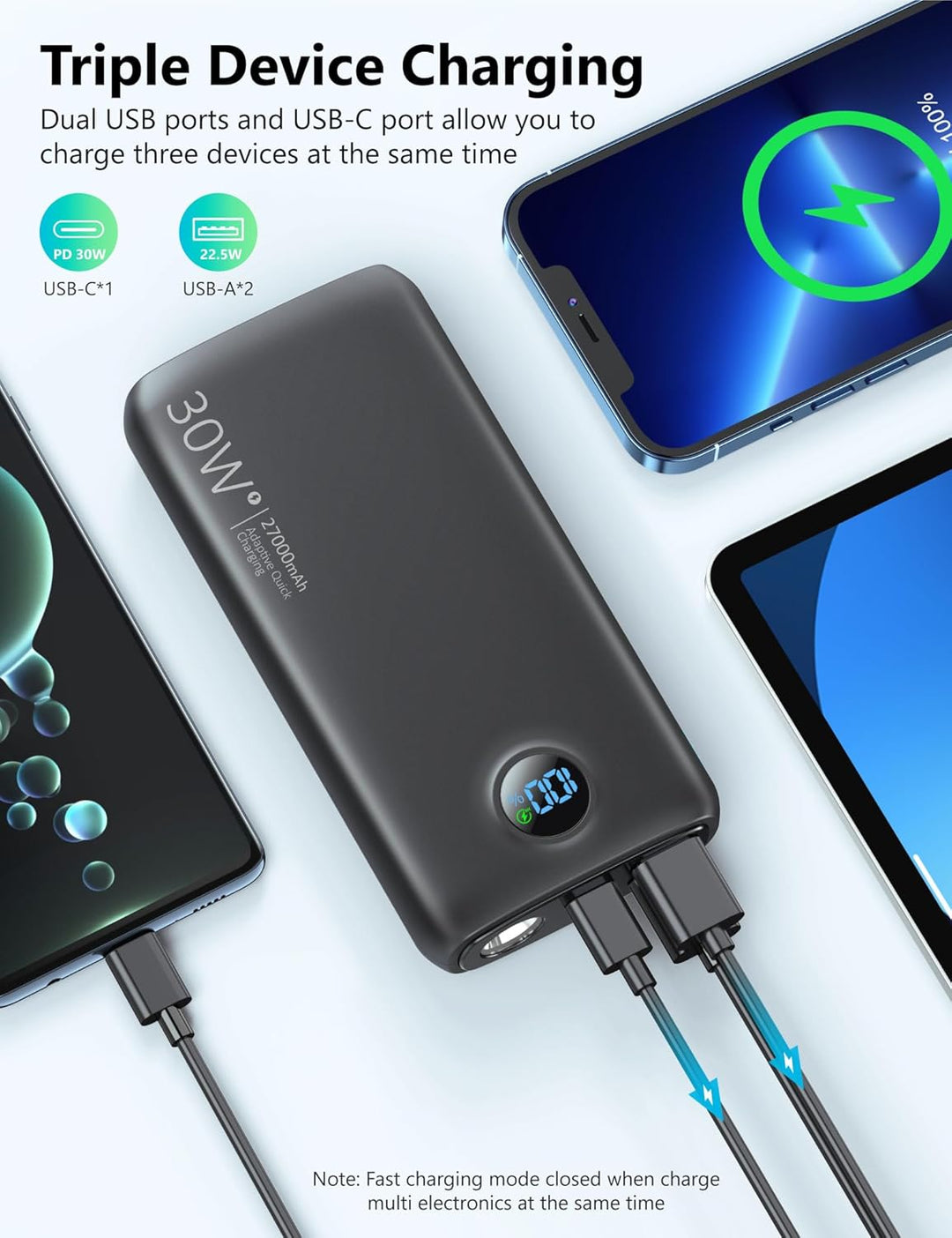 Debopo Power Bank, PD20W SCP22.5W Schnelles Aufladen Handy Powerbank 27000mAh (USB C Input&Output) m