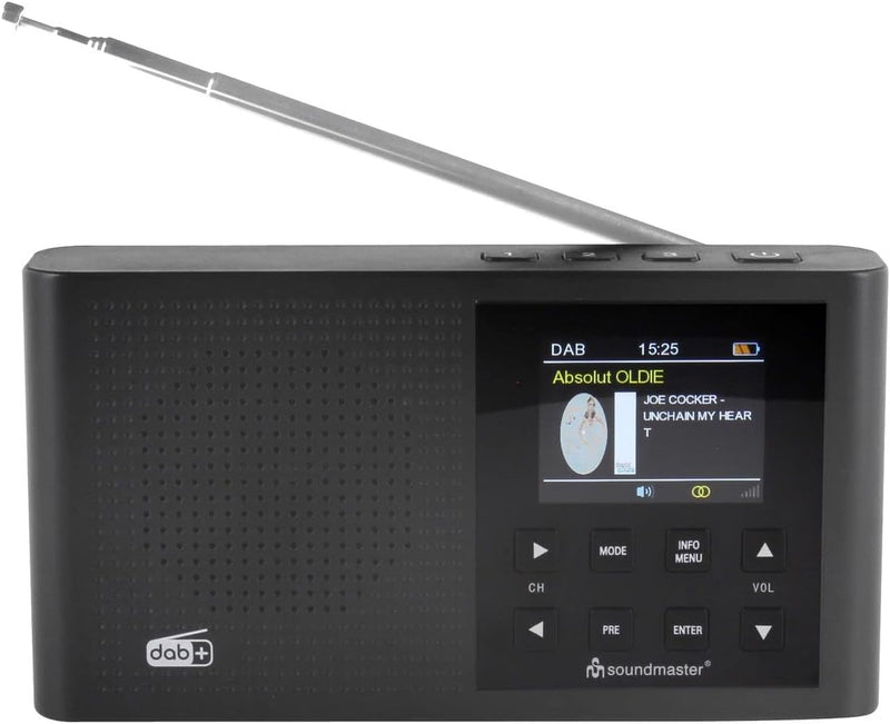 Soundmaster DAB165SW DAB+ UKW tragbares Radio Digitalradio eingebauter Akku Kopfhörerbuchse Farbdisp