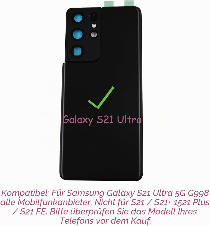 Galaxy S21 Ultra Back Cover Glas Ersatz + Gratis Reparaturwerkzeug für Galaxy S21 Ultra 5G G998U Geh