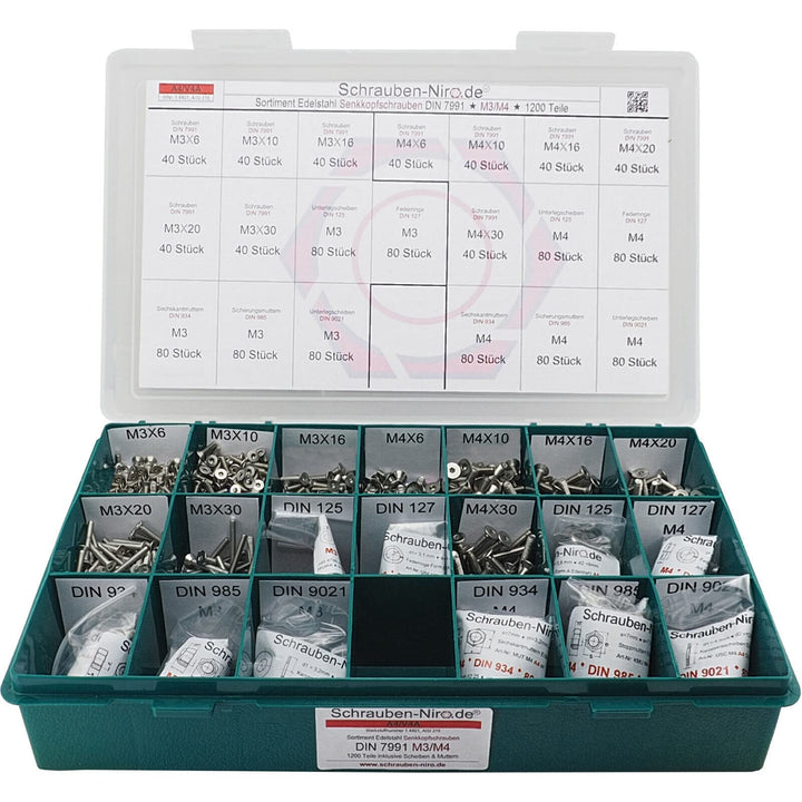 Sortiment/Set Edelstahl Senkkopfschrauben M3 M4 DIN 7991 VA A4 V4A Innensechskant M3 + M4 | A4/V4A,