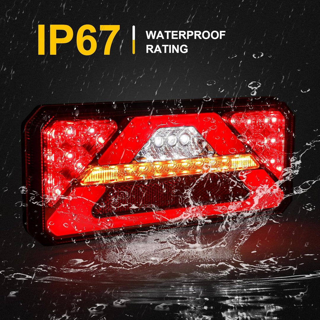 2 Stück LED Anhänger Rücklicht, 12V 24V Rückleuchten, IP67 Wasserdicht mit Fahr, Brems, Lenk, Rückfa