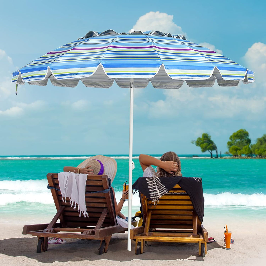 GOPLUS Strandschirm, Sonnenschirm um 30° knickbar, Gartenschirm UV 50+, Tischschirm mit Bodenhülse,