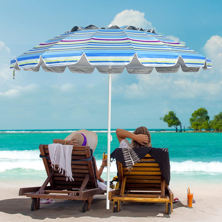 GOPLUS Strandschirm, Sonnenschirm um 30° knickbar, Gartenschirm UV 50+, Tischschirm mit Bodenhülse,