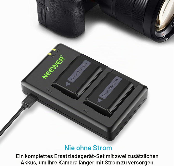 NEEWER NP-FW50 Kamera Akku Ladegerät Set Kompatibel mit Sony ZV-E10, A7, A7R, A7RII, A7II, A7SII, A7