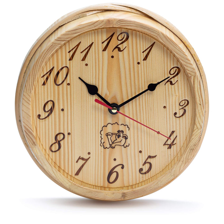 SULENO - Sauna Wanduhr Ø 22 cm Sauna-Kübel-Design Saunauhr für Ruheraum und Partykeller Saunazubehör