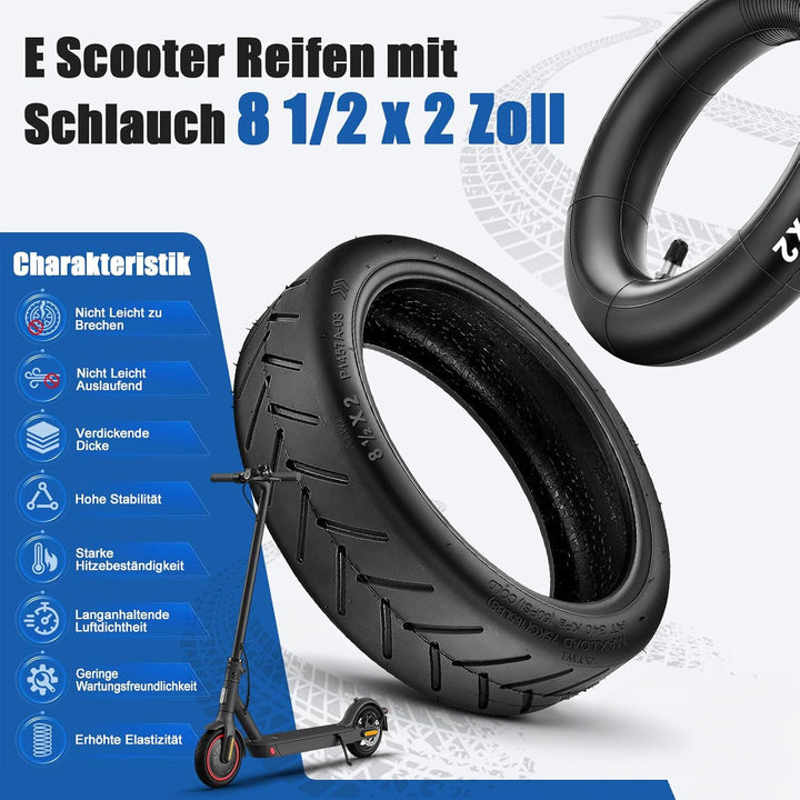 E Scooter Reifen 8 1/2 x2 mit Schlauch 8.5x2.0 Zoll, 50/75-6.1 Reifen und Schlauch Komplettset Verst