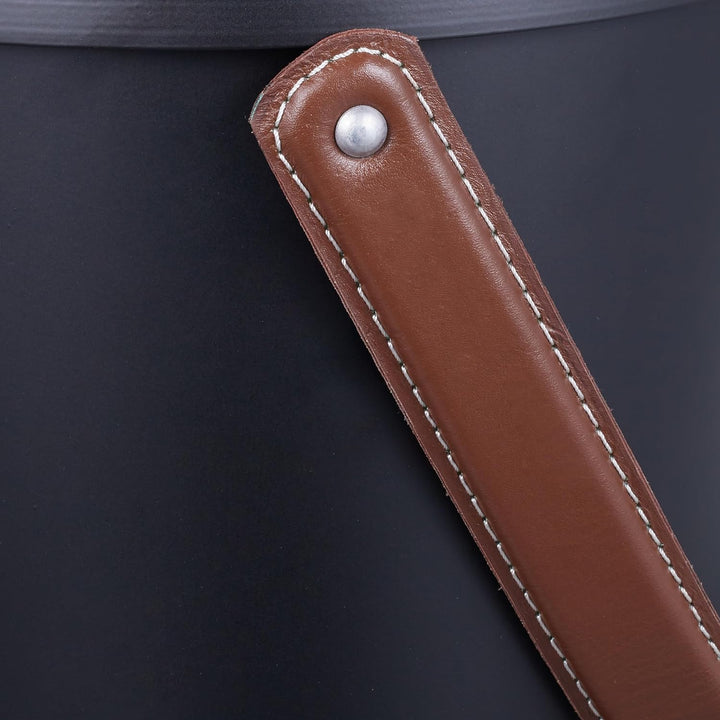 Relaxdays Ascheeimer mit Deckel, 4,5 Liter, Aschetonne mit Lederhenkel, für Kohle & Asche, Kamin, Of