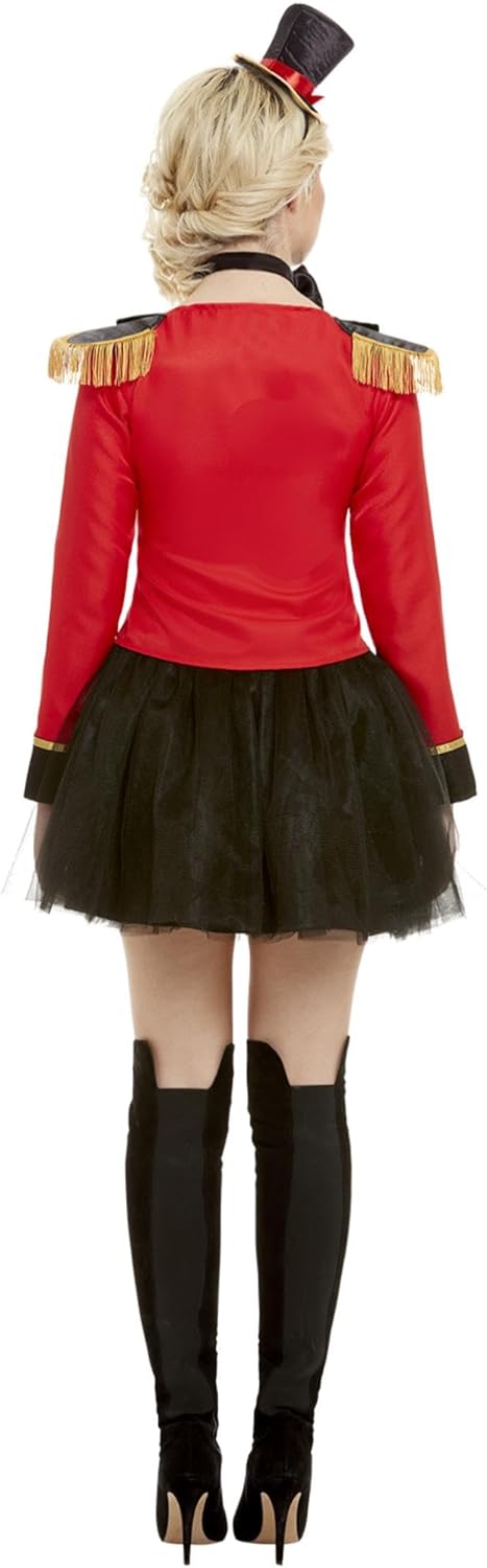 Deluxe Ringmaster Lady Costume, Red, with Jacket, Mock Shirt, Skirt & Headband (S) S - UK Size 08-10