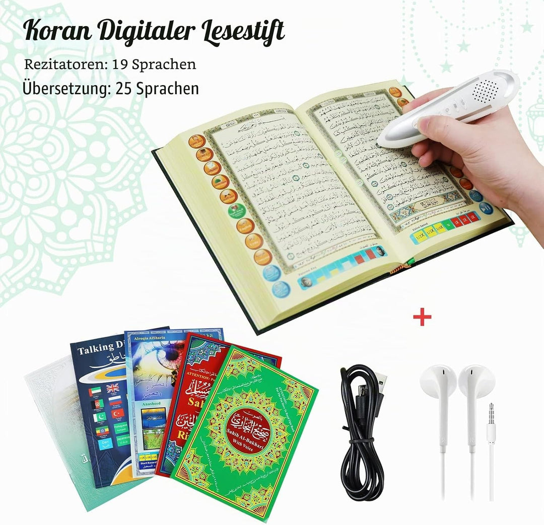 AIPEBANI Koran-Stift, digitaler Stift, sprechender Leser, wiederaufladbarer Koran-Buch-Lesestift mit