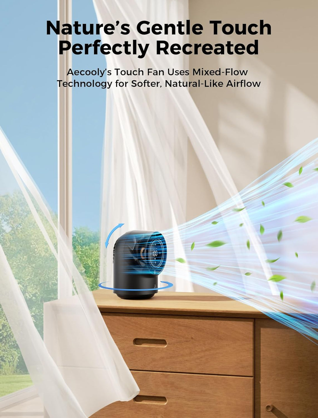 Aecooly Touchscreen Tischventilator Leise, 8000mAh Akku [Bis zu 40 Stunden Kühlzeit], 3 Winkel 180°-
