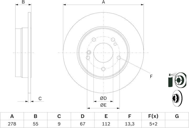 Bosch BD267 Bremsscheiben - Hinterachse - ECE-R90 Zertifizierung - zwei Bremsscheiben pro Set