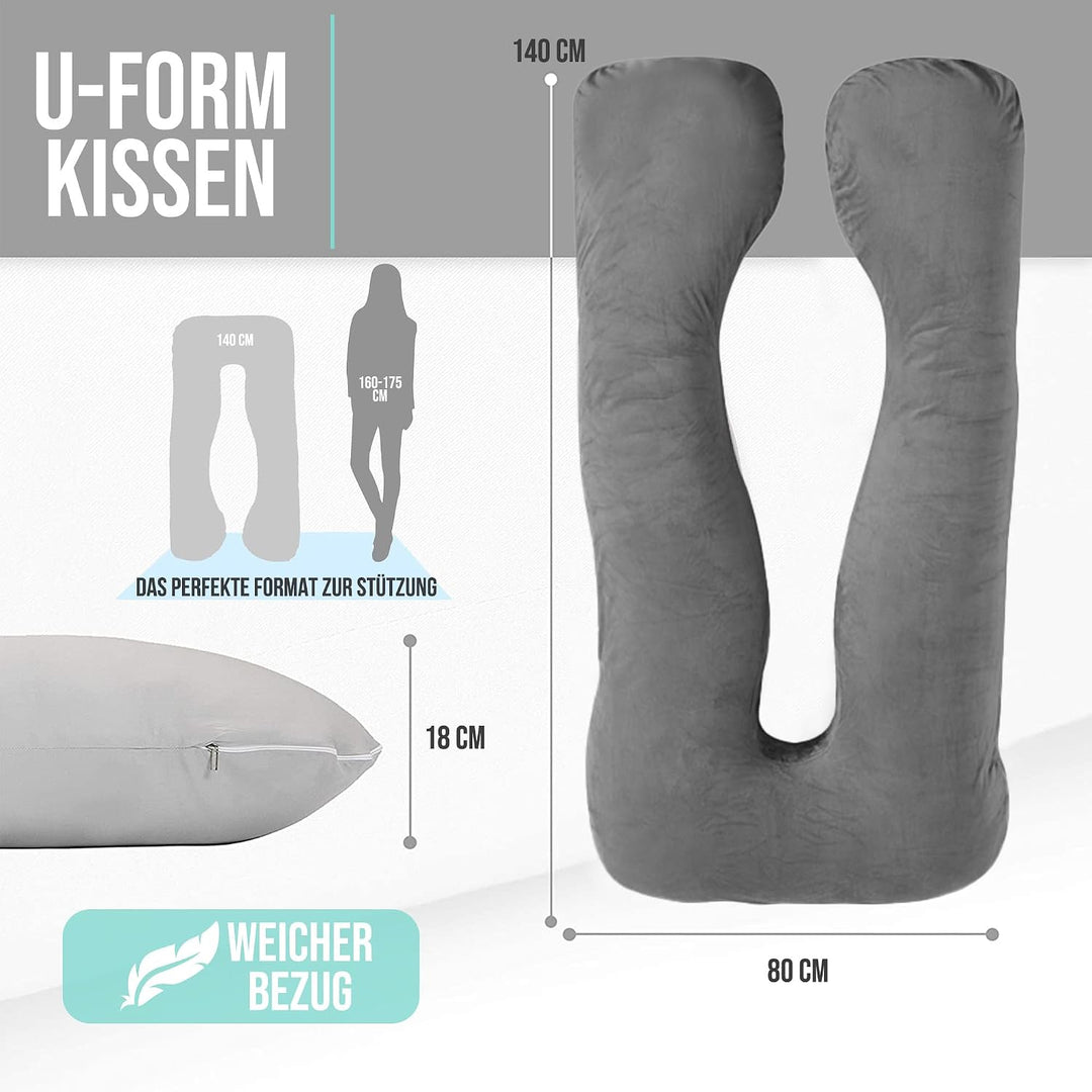 Strex Schwangerschaftskissen XXL - 280cm - Abnehmbarer Bezug - Seitenschläferkissen / Body Pillow /