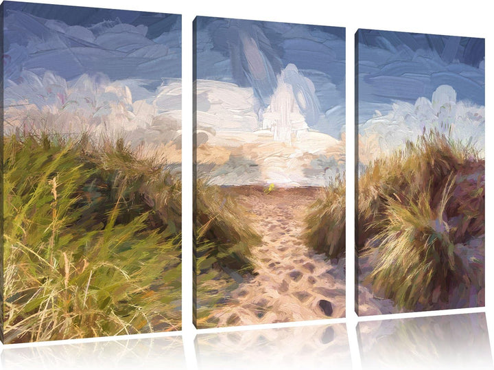 Pixxprint der Weg ins Meer Kunst Pinsel Effekt 3-Teiler Leinwandbild 120x80 Bild auf Leinwand