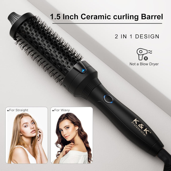 K&K Thermobürste, 1.5 Inch Beheizte Rundbürste, Professioneller Beheizter Lockenwickler Keramik Turm