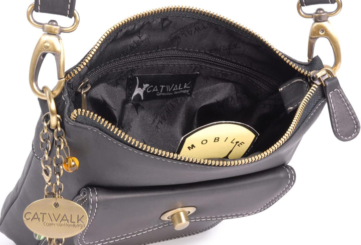 Catwalk Collection Handbags - Leder - Umhängetasche/Schultertasche - LAURA Schwarz, Schwarz