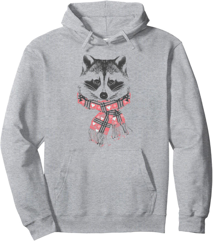 Winter Racoon Plaid Scarf Cute Critter Pullover Hoodie
