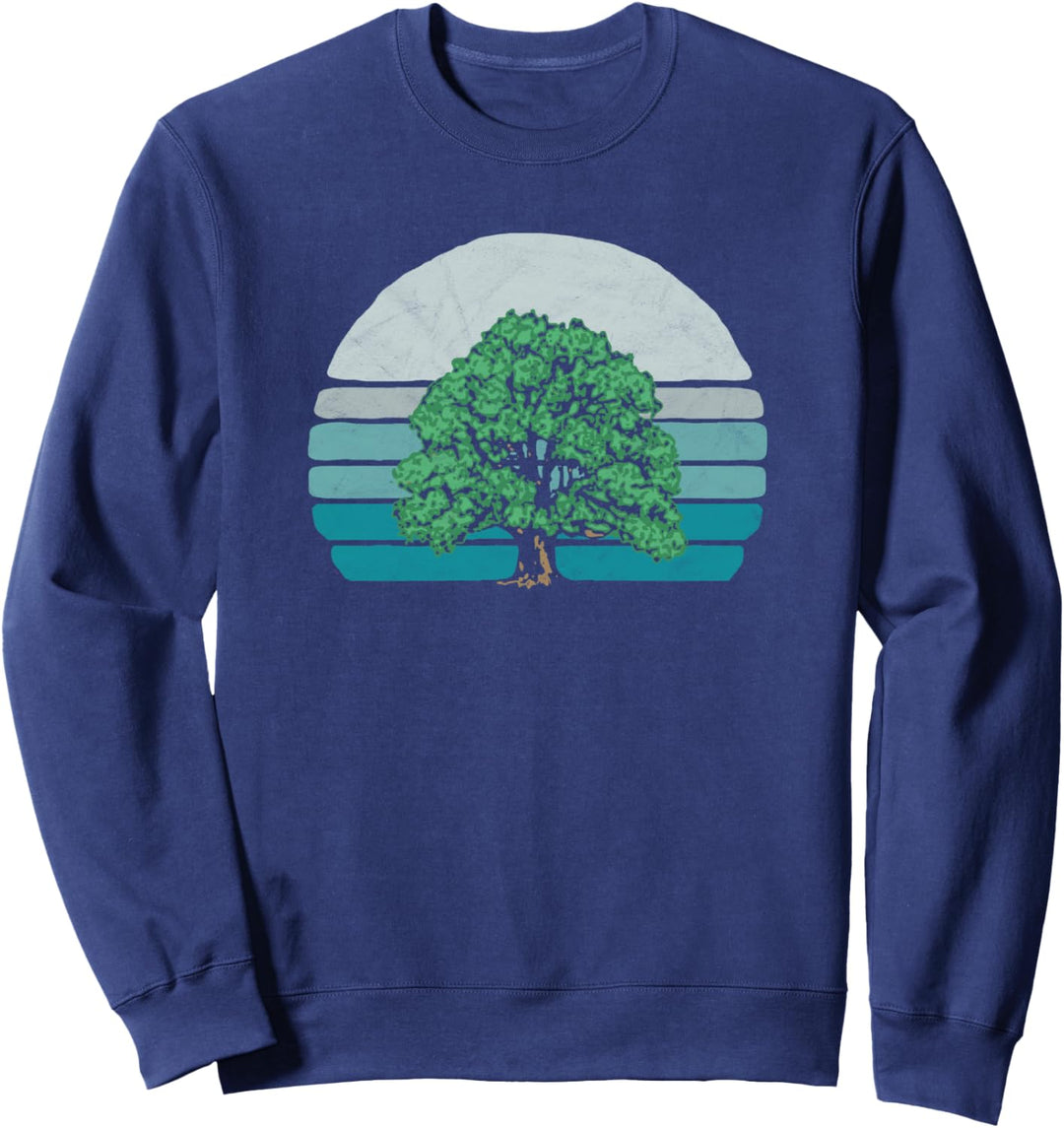 Sweet Oak Tree Sketch & Retro Sunset 80s Outdoor Graphic Sweatshirt