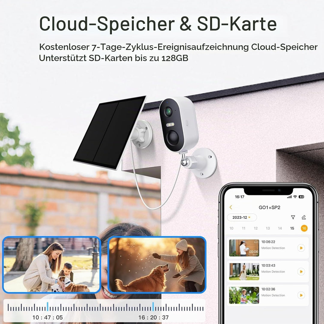 ARENTI 2K/3MP Überwachungskamera Aussen Akku mit Solar IP Kamera, WLAN Kamera Überwachung Aussen, Na