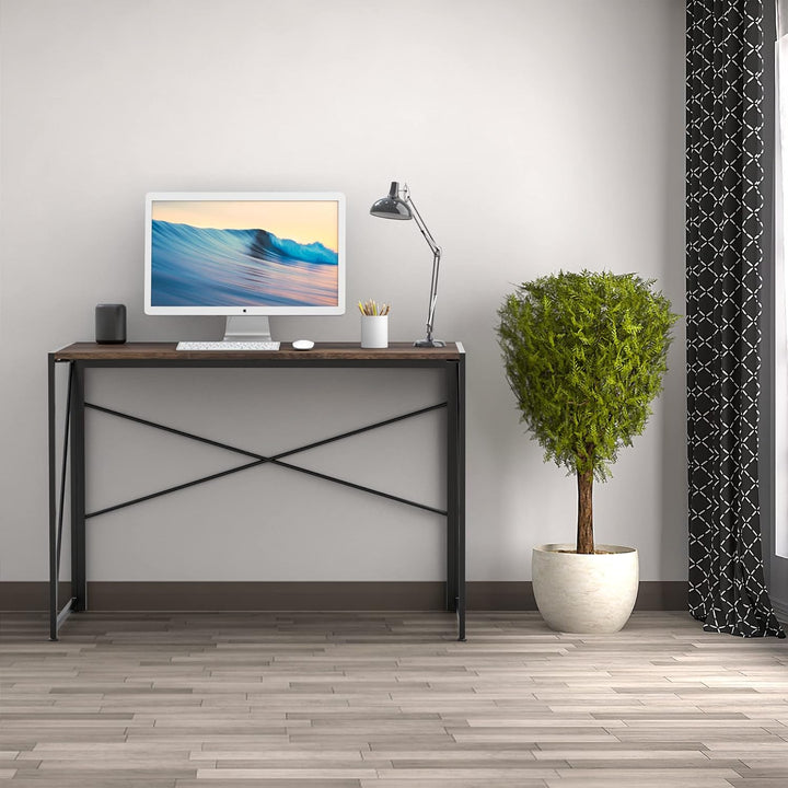 INTIRILIFE Schreibtisch aus Holz und Metall in Schwarz - Braun - 100 x 50 x 75 cm - Rustikaler Faltb