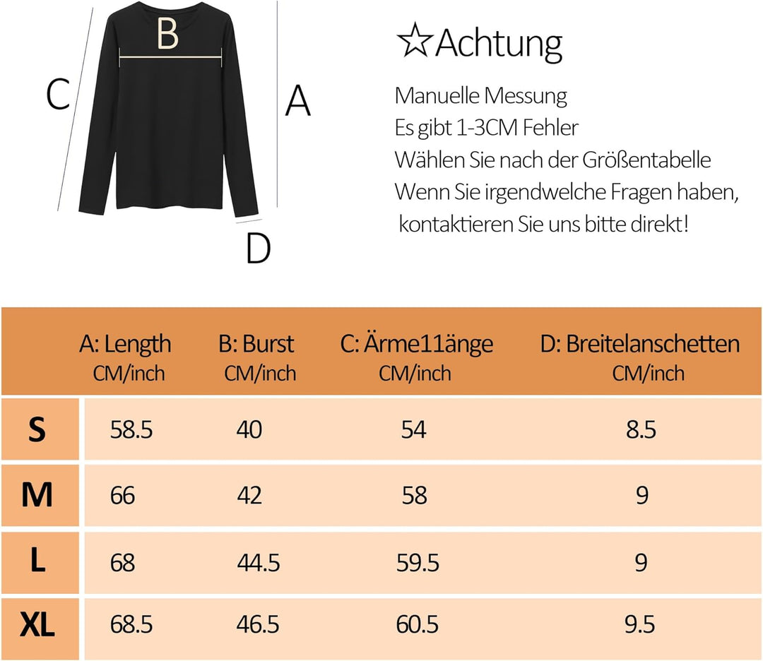 LiKing Langarmshirt Damen Basic Longsleeve Langarm-Shirt Oberteil Tops mit Stretch Baumwolle 3er Pac