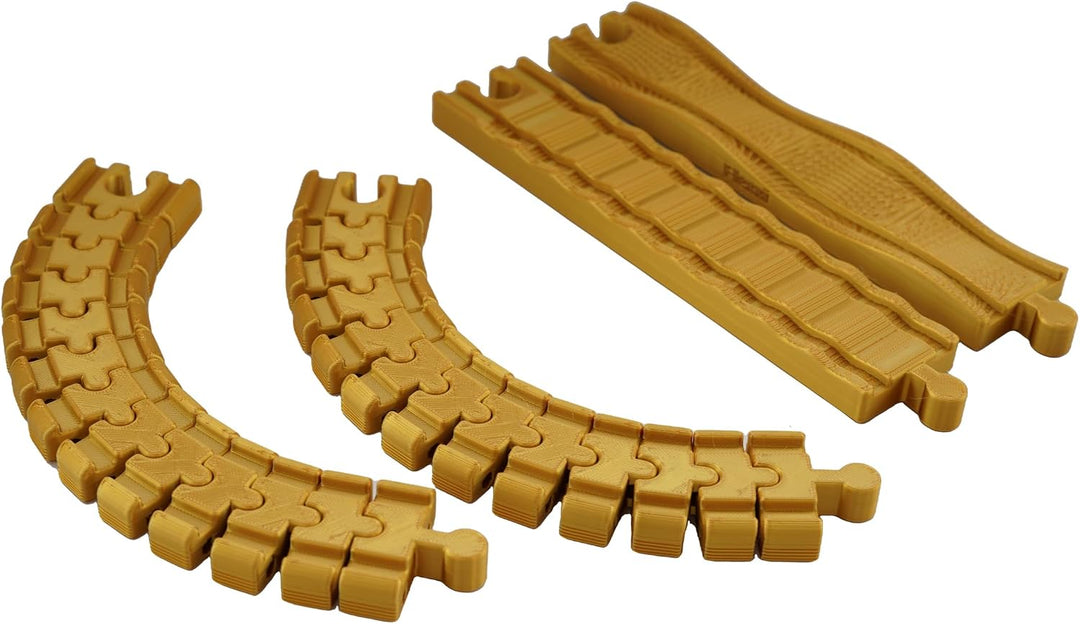 Schienen Set 4-teilig Gold - Flexible Schienen, Wackel- &amp; Ratterschiene für Holzeisenbahn, Gold