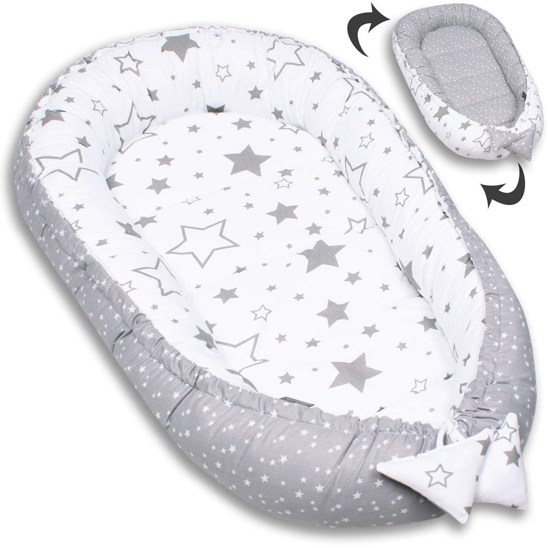 PaLulli Babynest Babynestchen 50x90 cm Babykokon, 2seitig, 100% Baumwolle, Nestchen für Babybett, Ku