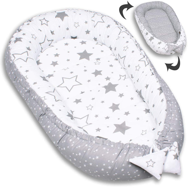 PaLulli Babynest Babynestchen 50x90 cm Babykokon, 2seitig, 100% Baumwolle, Nestchen für Babybett, Ku