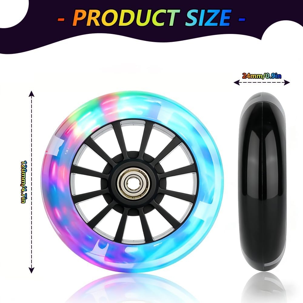 Leuchtende Stunt Scooter Räder 120 mm,2 Stück Stunt Scooter Reifen mit LED-Blinklicht,Leuchtende Stu