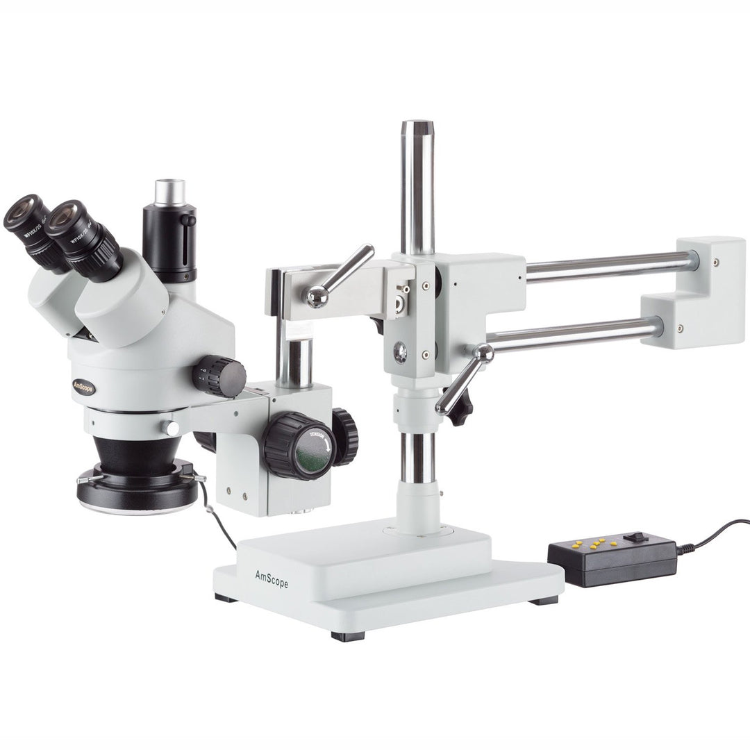 AmScope SM-4TY-144A Trinokulares Stereomikroskop mit 4-Zonen-144-LED-Ringlicht, 7X-90X, Weiss