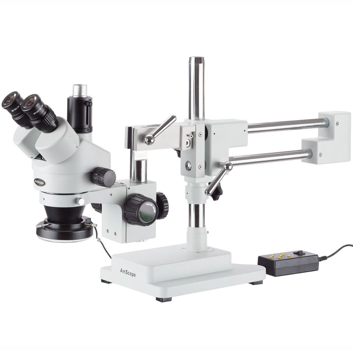 AmScope SM-4TY-144A Trinokulares Stereomikroskop mit 4-Zonen-144-LED-Ringlicht, 7X-90X, Weiss
