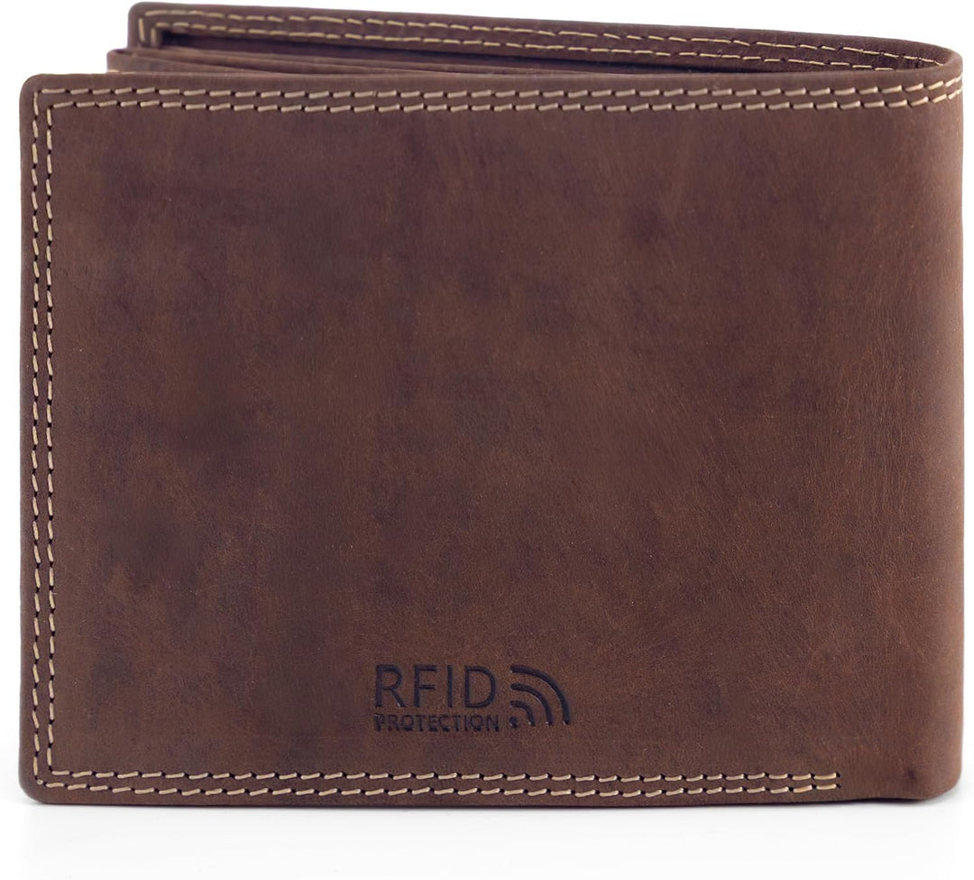 Fa.Volmer ® Leder Geldbörse Herren mit RFID-Schutz - geöltes Büffelleder, extra-stabile Doppelnaht,