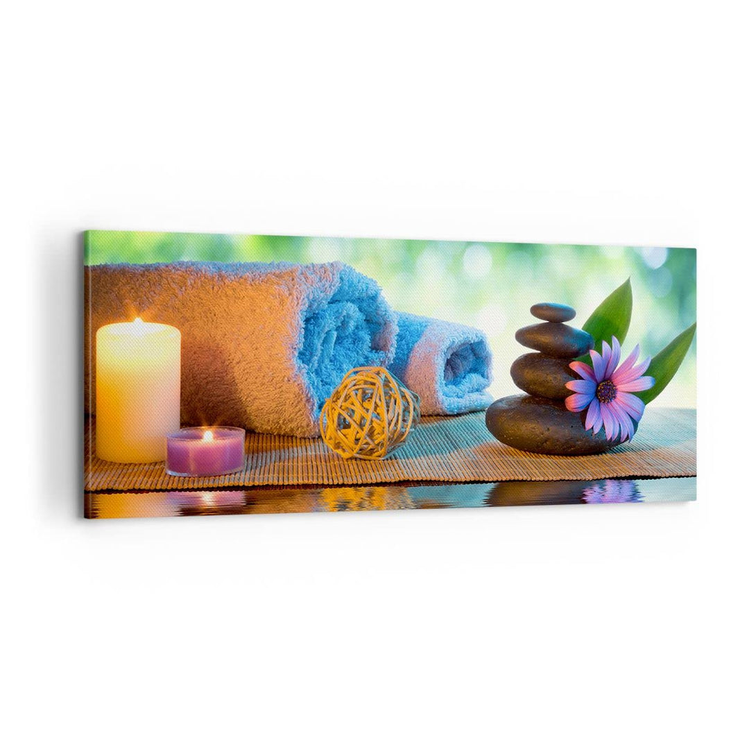 Panorama Bilder auf Leinwand 100x40cm Leinwandbild Natur Entspannung Spa Kerzen Gross Wanddeko Bild