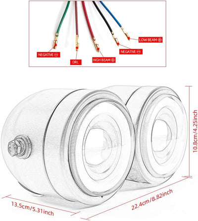Motorrad Scheinwerfer LED Front Doppelscheinwerfer Frontscheinwerfer für Cafe Racer Chopper Custom B