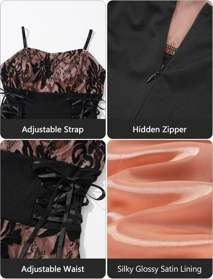 Gothic Kleid Damen Vintage A Line Swing Cocktail Gothic Halloween Cosplay Kostüm Minikleid Hexenklei