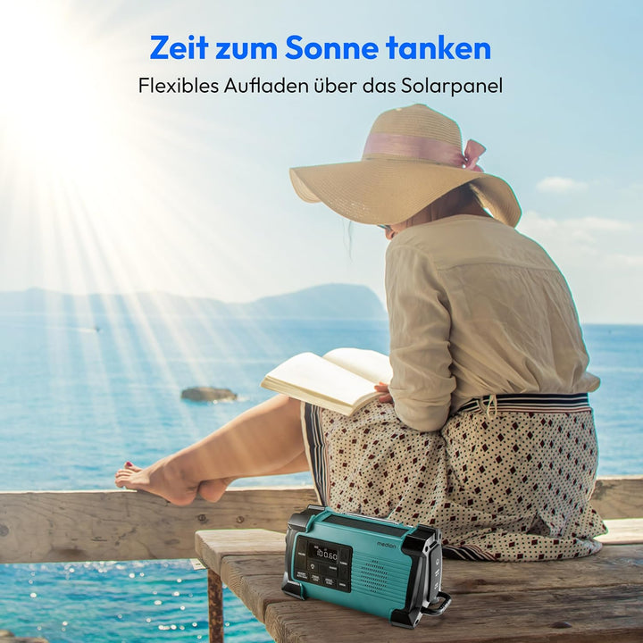 MEDION E66805 Kurbelradio (Solar, Dynamo Handkurbel, Baustellenradio, PLL UKW Radio, Taschenlampe IP
