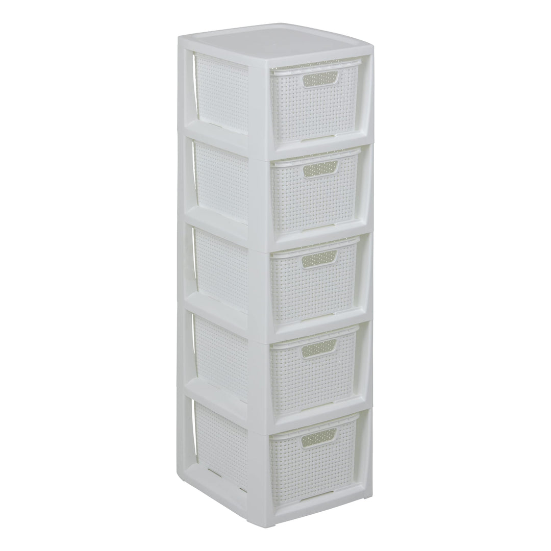 BranQ - Home essential Regal in Rattan Design, BPA-freie Kunststoff PP, Weiss, 29,5 x 24 x 80 cm, 5