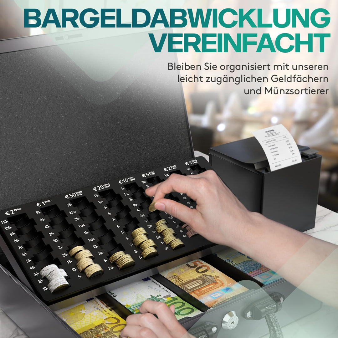ACROPAQ Geldkassette - Abschliessbar, Mit Münzzählbrett, Extra Gross, 35,8 x 27,3 x 11 cm, Mit 2 Sch