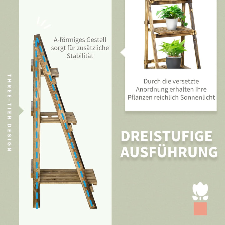 Outsunny 3-Etagen Pflanzenständer, klappbarer 93 cm hoch Blumenständer für Innen Aussen, Pflanzenreg