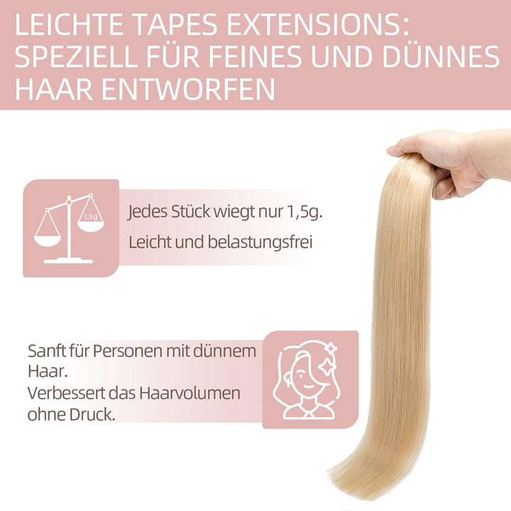 Tape in Extensions Echthaar 20stk, leicht Version Tape Extensions Echthaar, Remy Haarextensions Tape
