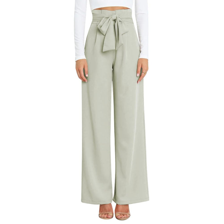Odizli Damen Elegant High Waist Lang Weite Hose Sommer Business Festlich Anzughose mit Gürtel S Hell