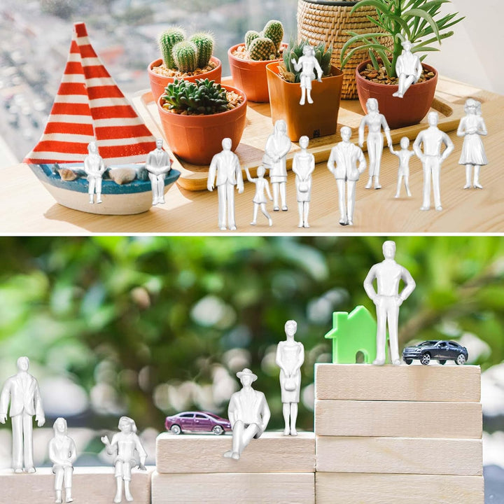 Namalu 50 Miniatur Figuren für Modellbau Stehende und Sitzende Mini Figuren Diorama Unbemalte Weisse
