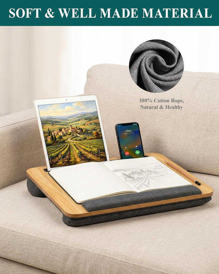 Laptopunterlage 40x34cm für Heim Bett Sofa mit Handgelenkauflage, Laptop Kissen für max 15.6” Notebo
