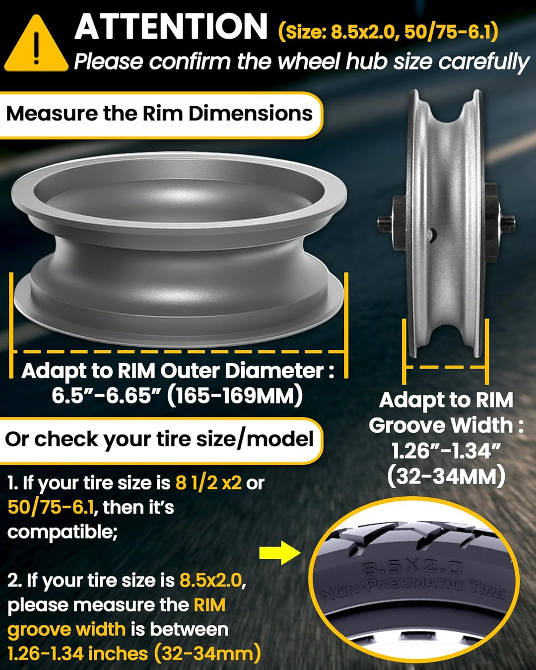 Monuary 8 1/2 x2 Reifen Vollgummi, e Scooter Vollgummireifen 50/75-6.1, Vollgummireifen 8,5 Zoll für