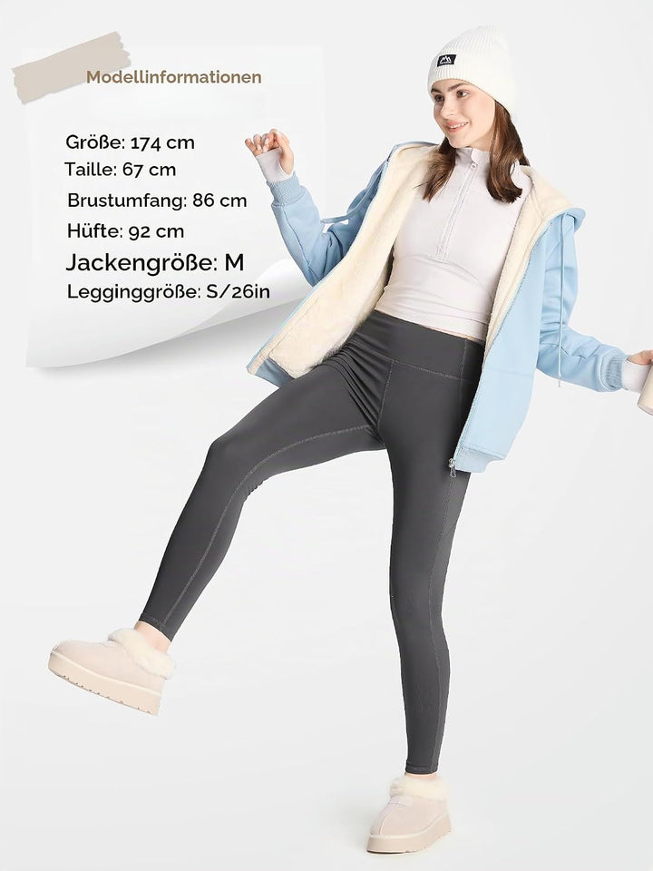 MOVE BEYOND Sweatjacke Damen mit Kapuze Zipper Hoodie Fleecejacke Gefüttert Warme Winterjacke mit Re