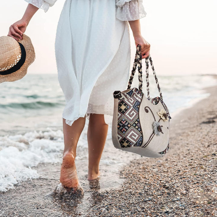 Boho Ethnische Umhängetasche, Hobo Umhängetasche, Damen-Leinentasche mit verstellbarem langem Schult