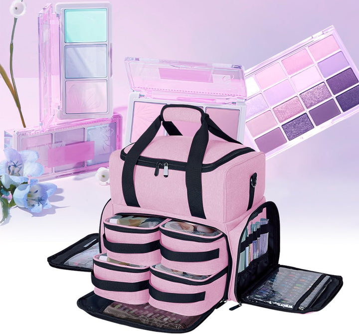 grosse Kosmetiktasche mit 4 abnehmbaren Gehäusen Doppelschicht Reiseveranstalter Make-up-Tasche mit